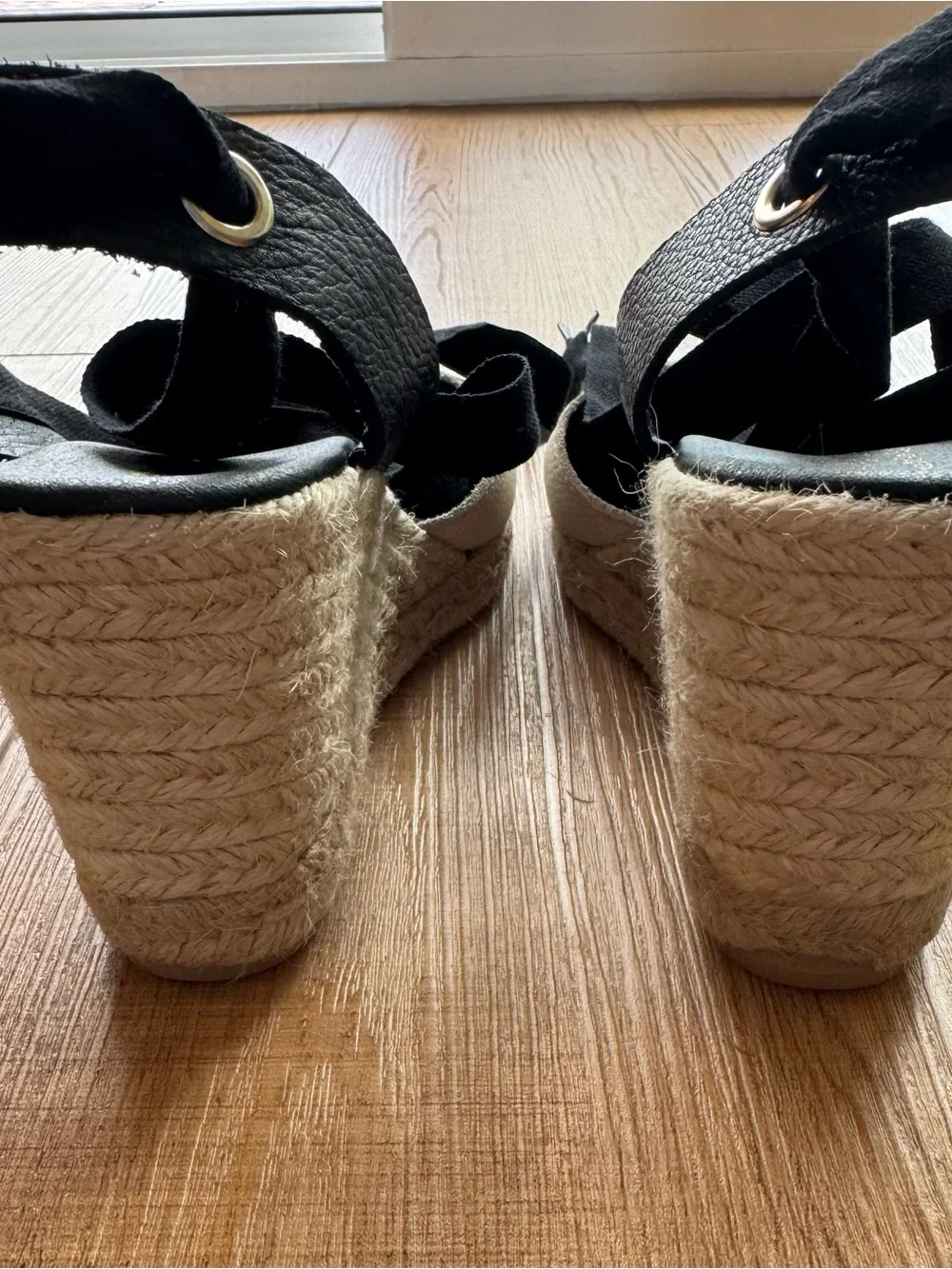 Maypol Espadrille Wedge Sandals EU 39 US 8.5 Black Cream Leather Lace Up Spain